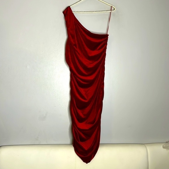 TAHARI ASL Single Strap Rouched crushed velvet midi dress red nwt 14 plus - Picture 2 of 5